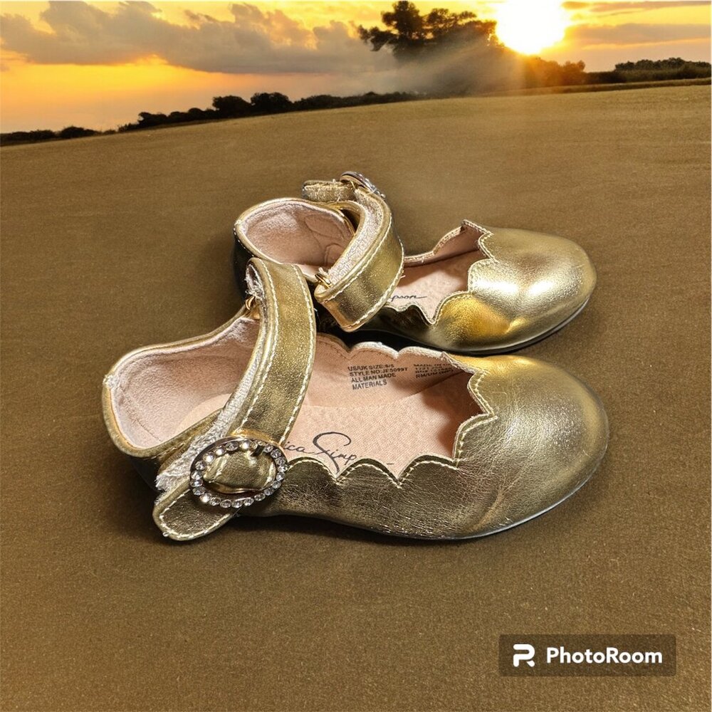 Jessica Simpson size 6 gold shoes with rhinestone buckle